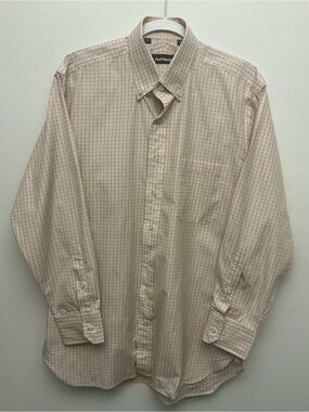 Paul Stuart Beige Shirt with Blue Windowpane Check